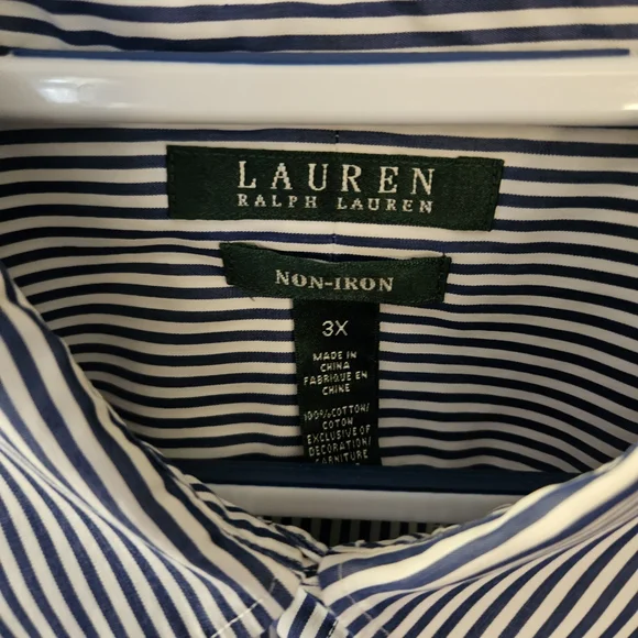 Lauren Ralph Lauren Navy and White Striped Button-Up Blouse - Picture 2 of 2